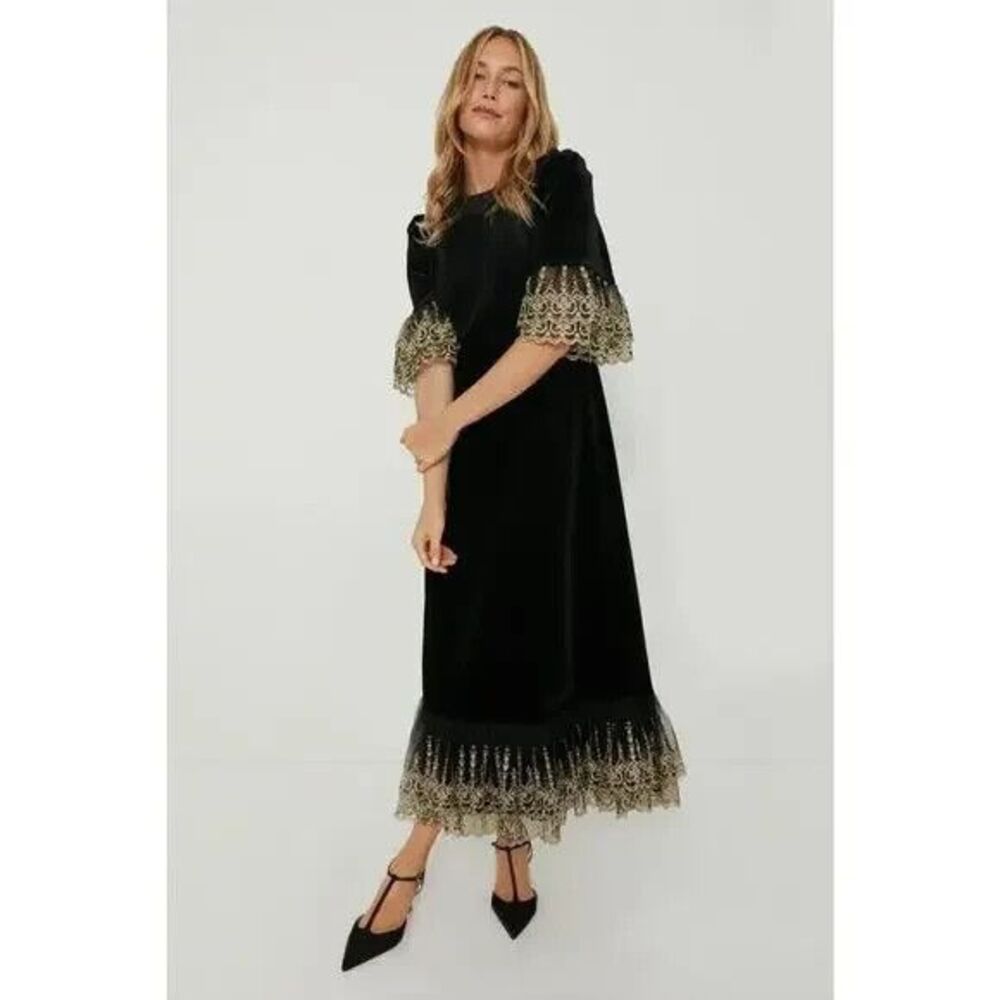 NEW Tuckernuck Pomander Place Black Lilith Gold Lace Dress Medium